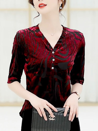 820227 - H1325 夏季丝绒烧花 上衣