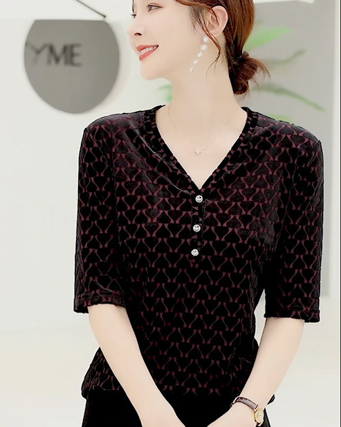 820197 - H1507 烧花丝绒上衣