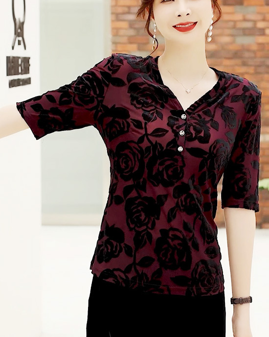 820197 - H1551 烧花丝绒上衣