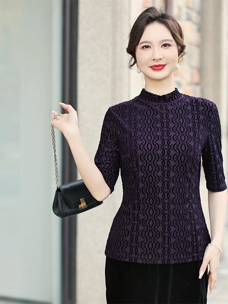 2025 新款紫色半高领中袖时尚打底衫  810596-57