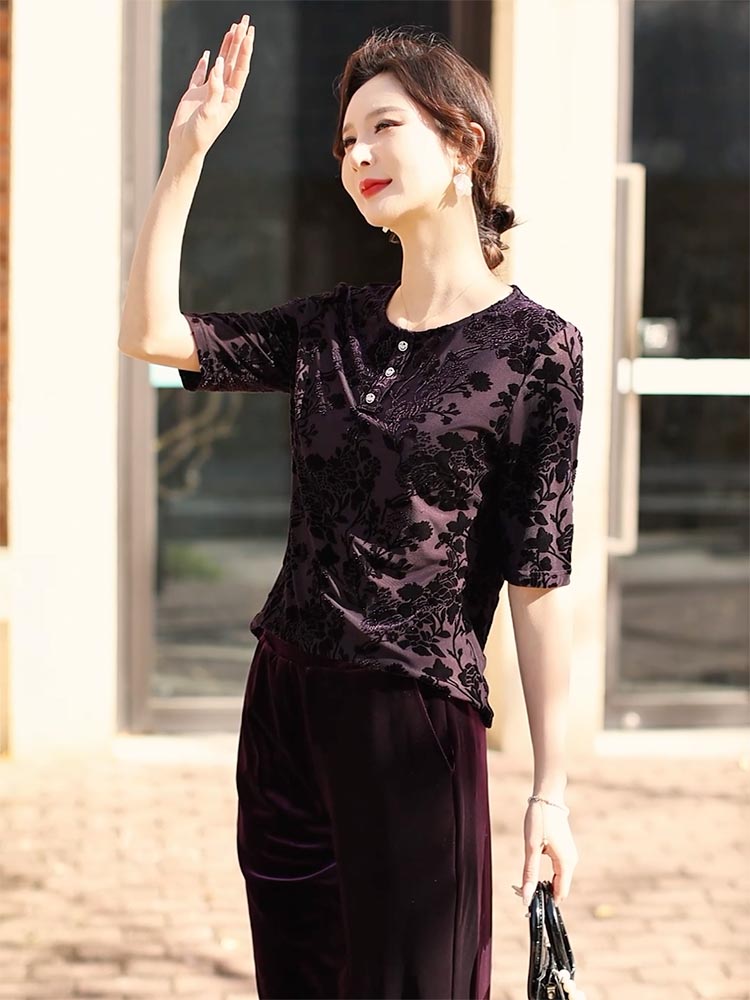 黯紫雅韵：黑花印染上衣的低调奢华830698-57