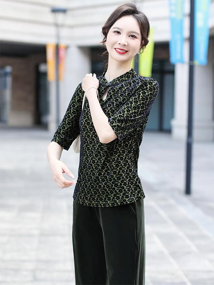 中袖豹纹丝绒美衣：勾勒都市女性魅力身姿  870511-32